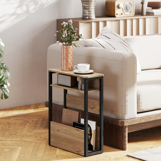 Măsuță Living Stil Industrial cu 2 Rafturi, Lemn și Metal, 46 x 18 x 58,5 cm, Nuc Închis