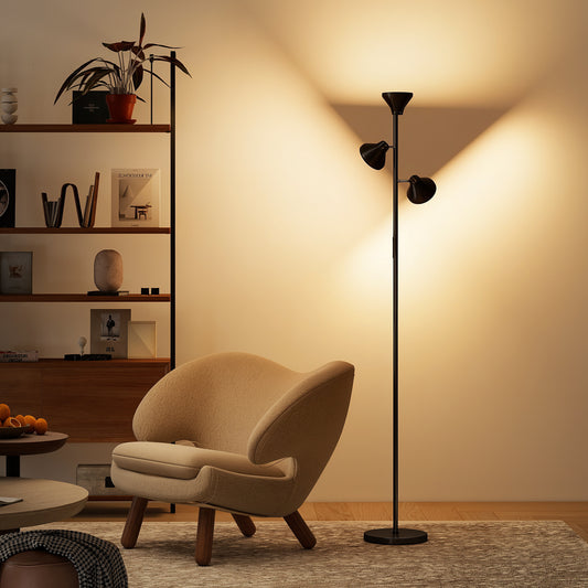 Lampă de Podea cu 3 Capete Reglabile Independent, Telecomandă și Timer, din Oțel și Plastic, Ø25x170 cm, Negru