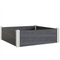 Strat Înălțat pentru Grădină din Vinil, 102x102x33 cm, Kit Modular cu Picioare Îmbinabile și Bază Deschisă, Ghiveci pentru Culturi de Flori, Ierburi și Legume, Gri Închis