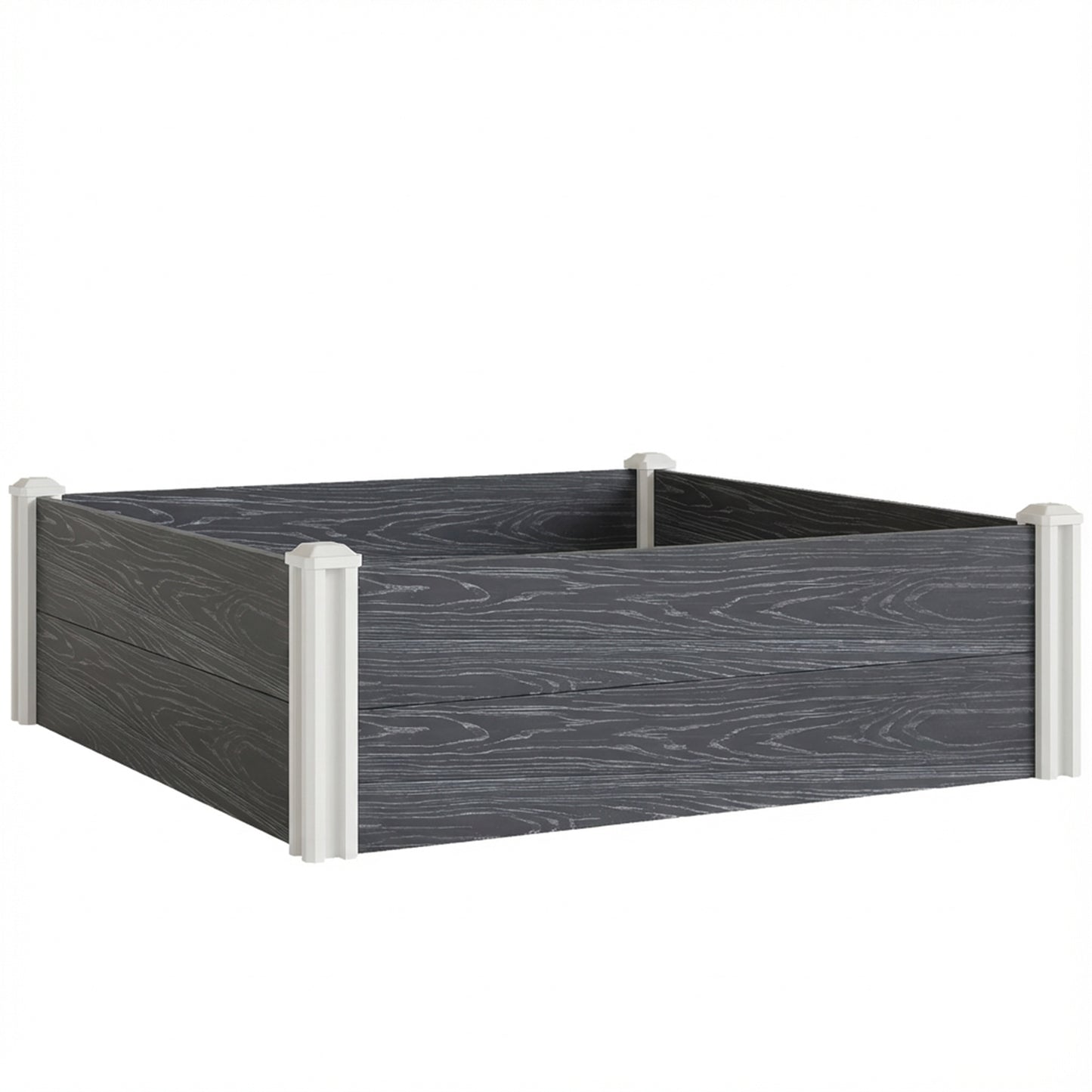 Strat Înălțat pentru Grădină din Vinil, 102x102x33 cm, Kit Modular cu Picioare Îmbinabile și Bază Deschisă, Ghiveci pentru Culturi de Flori, Ierburi și Legume, Gri Închis