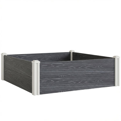 Strat Înălțat pentru Grădină din Vinil, 102x102x33 cm, Kit Modular cu Picioare Îmbinabile și Bază Deschisă, Ghiveci pentru Culturi de Flori, Ierburi și Legume, Gri Închis