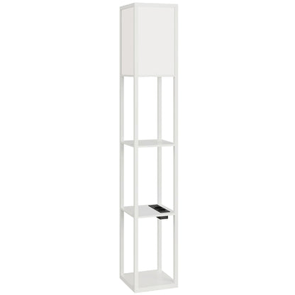 Lampă de Podea LED cu Rafturi, Lampă Modernă cu Comutator cu Pedală și Porturi USB, Temperatură Reglabilă a Luminii pentru Living și Dormitor, Alb
