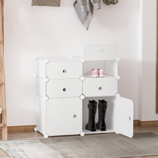 Dulap Haine Dulap Pantofi Modular din Plastic 6 Cuburi Alb, 75x37x73cm