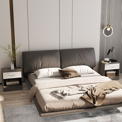 Set de 2 Noptiere Moderne cu Raft Deschis și Sertar, din Lemn, 39x28x41 cm, Alb și Gri Închis
