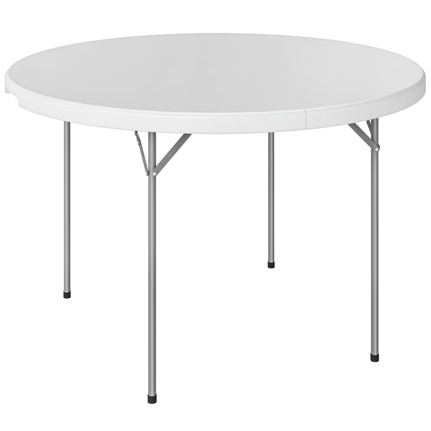 Masă de Camping Rotundă Pliabilă, din Metal și HDPE, 120x120x74 cm, Alb