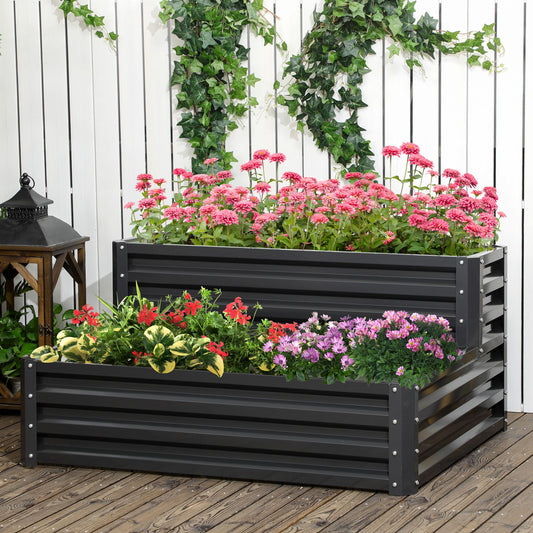 Jardinieră pentru Cultivare Înălțată pe 2 Niveluri, Structură din Oțel, Spațiu Depozitare Inferior, 120x101x58 cm, Gri Închis