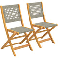 Set de 2 Scaune de Grădină din Ratan PE, Scaune Pliabile de Exterior, Structură din Lemn de Salcâm, pentru Balcon, Terasă, Suport până la 160 kg, Gri