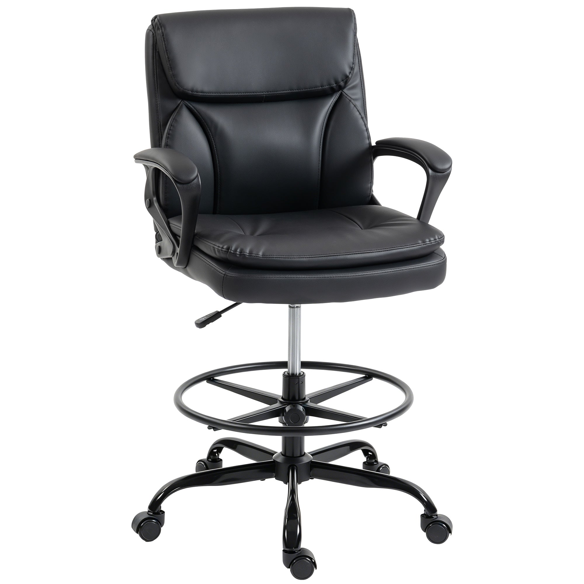 Scaun de desen Scaun de birou ergonomic rotativ cu înălțime și suport pentru picioare reglabil Negru
