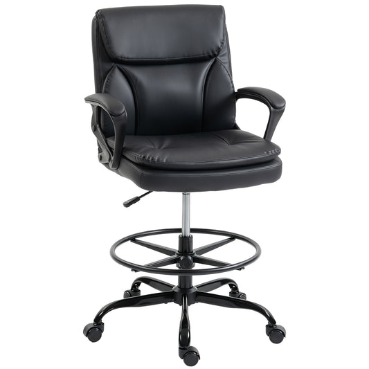 Scaun de desen Scaun de birou ergonomic rotativ cu înălțime și suport pentru picioare reglabil Negru