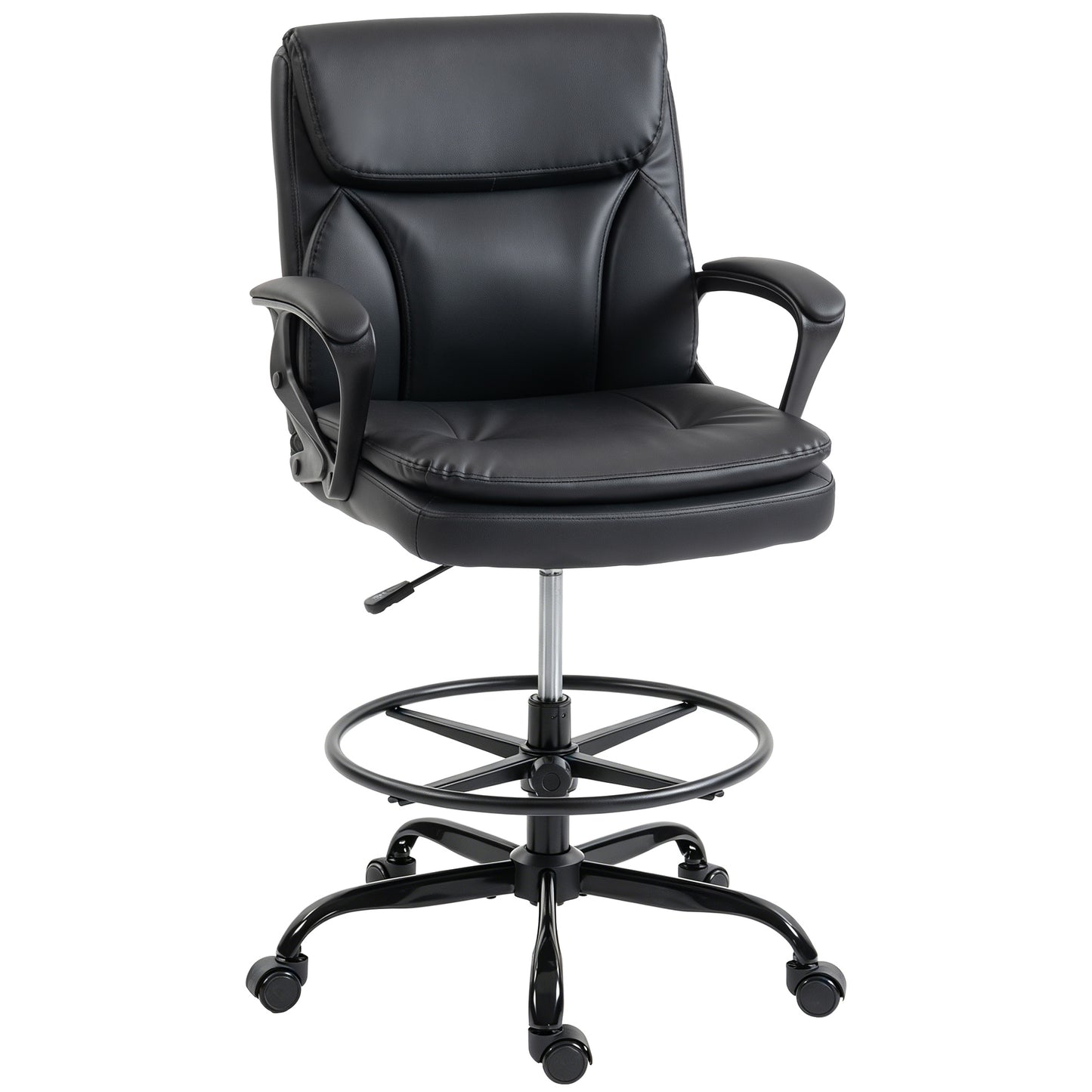 Scaun de desen Scaun de birou ergonomic rotativ cu înălțime și suport pentru picioare reglabil Negru