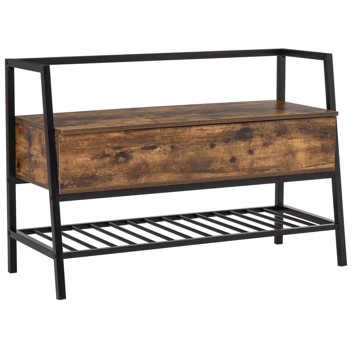 Bancuta Suport de pantofi din Lemn cu Economisire de Spatiu Stil Industrial 90x37x60cm
