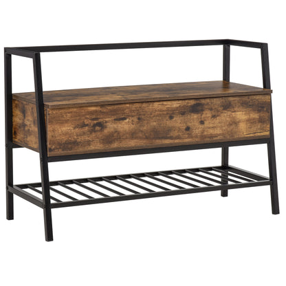 Bancuta Suport de pantofi din Lemn cu Economisire de Spatiu Stil Industrial 90x37x60cm