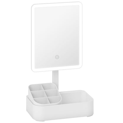 Oglindă de Machiaj cu Lumină, Reîncărcabilă cu Ecran Touch, 2 Moduri de Iluminare și Rotire 180°, Alb