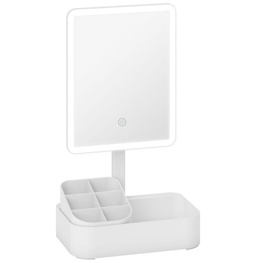 Oglindă de Machiaj cu Lumină, Reîncărcabilă cu Ecran Touch, 2 Moduri de Iluminare și Rotire 180°, Alb