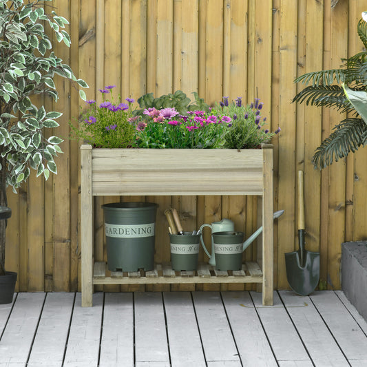 Jardiniera Inaltata din Lemn cu Picioare si Polita Inferioara pentru Gradina si Balcon 91x51x76cm