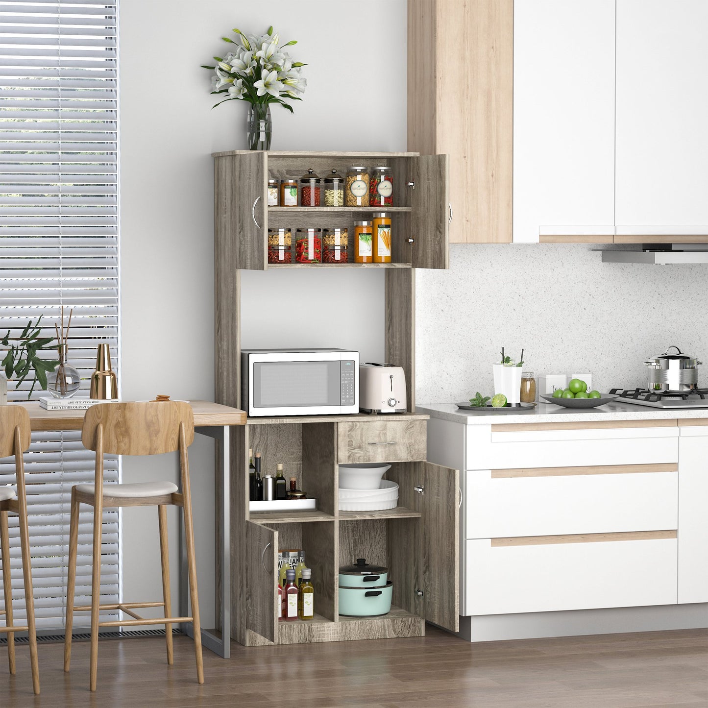 Bufet Modern pentru Bucatarie sau Sala de Pranz, 71x41x178cm, Gri