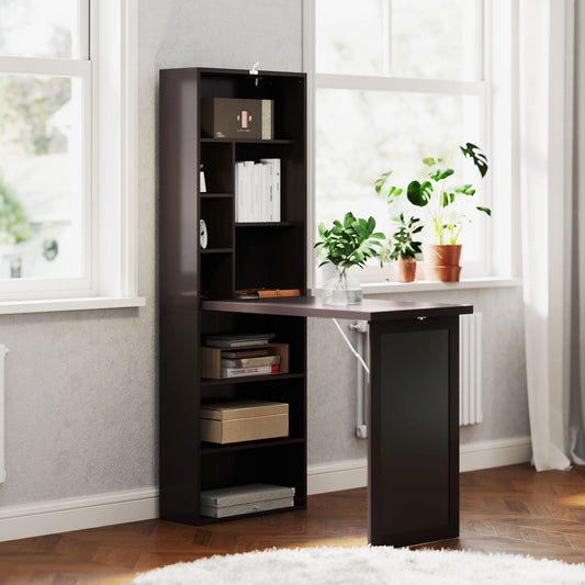 Birou Modern Pliabil cu Bibliotecă și Tablă, din Lemn și Metal, 98x51x153 cm, Maro
