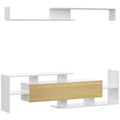Mobilier TV 153,6×25×42 cm – Alb cu Rafturi si Dulap Perete