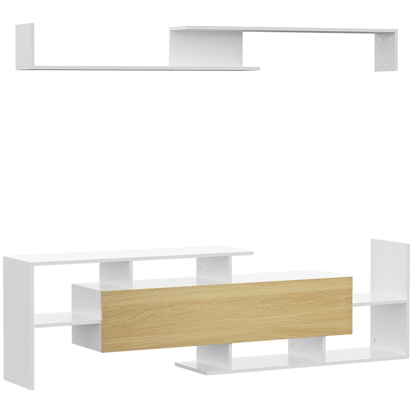 Mobilier TV 153,6×25×42 cm – Alb cu Rafturi si Dulap Perete
