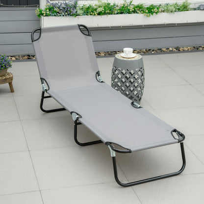 Șezlong Pliabil cu Spătar Reglabil în 5 Poziții, Șezlong de Grădină cu Material Respirabil din Țesătură Oxford, pentru Plajă, Piscină, Grădină, 188x56x28 cm, Gri