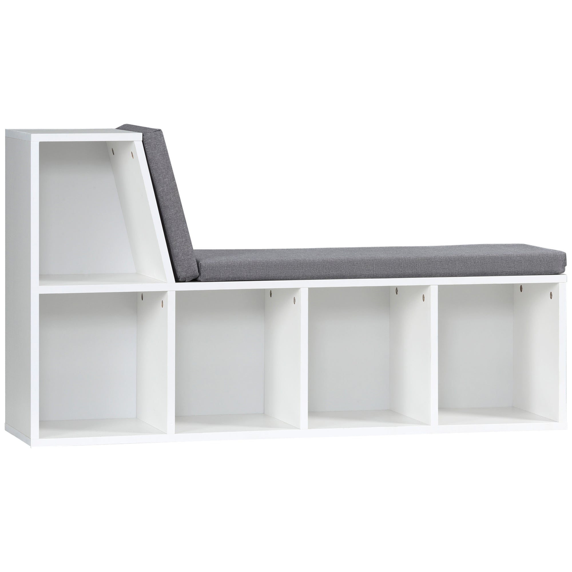 Bibliotecă cu 5 Rafturi Deschise și 2 Perne, Mobilier Modern din Lemn, pentru Living, Dormitor și Birou, Gri Alb
