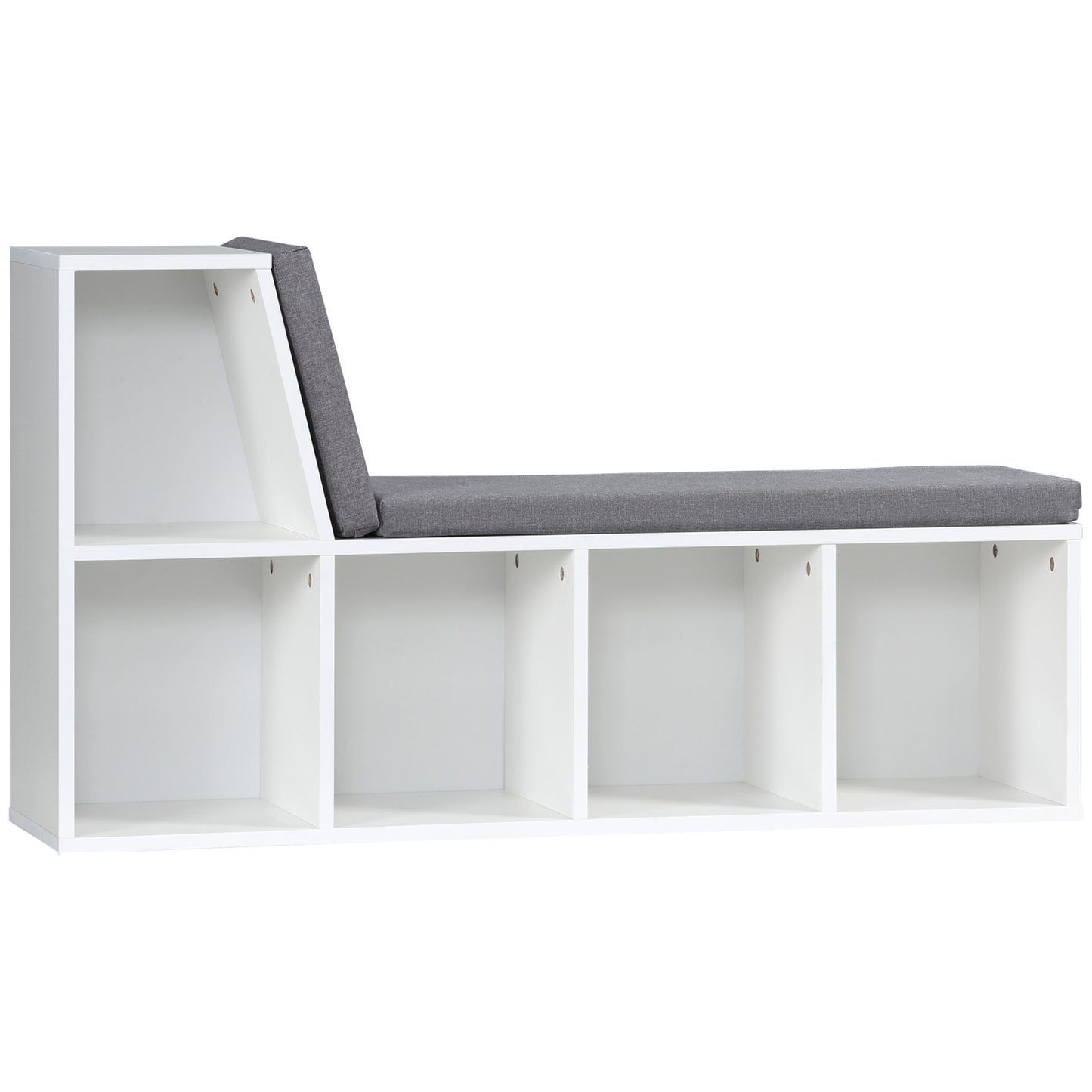 Bibliotecă cu 5 Rafturi Deschise și 2 Perne, Mobilier Modern din Lemn, pentru Living, Dormitor și Birou, Gri Alb