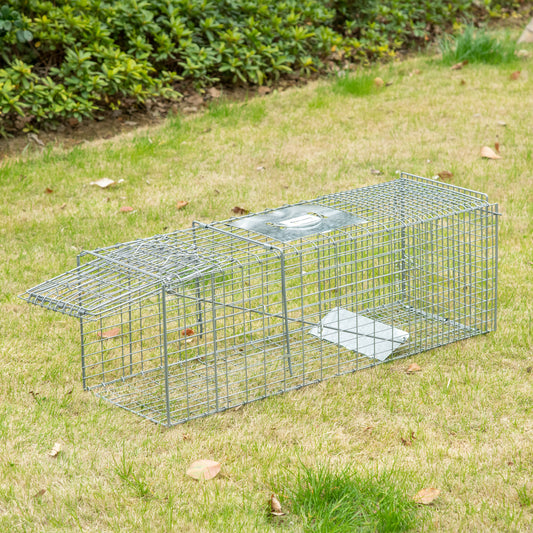 Capcana pentru animale , 93 x 31 x 34,5 cm Cusca umana pentru rozatoare pentru iepuri, pisici fara stapan, ratoni, marmote, chipmunks, veverite, Argintiu