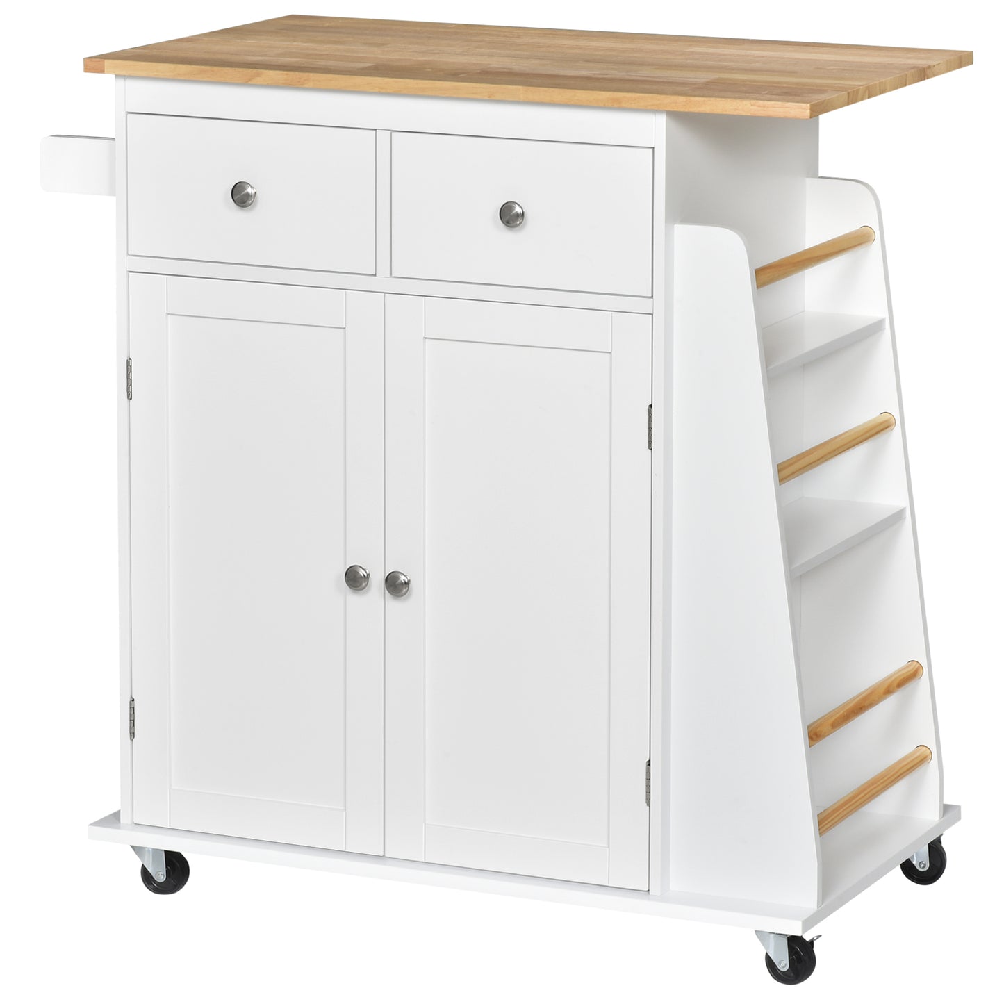 Carucior de bucatarie suport condimente cu 3 niveluri si 4 roti din MDF si PAL, 89x45x89.5cm, alb
