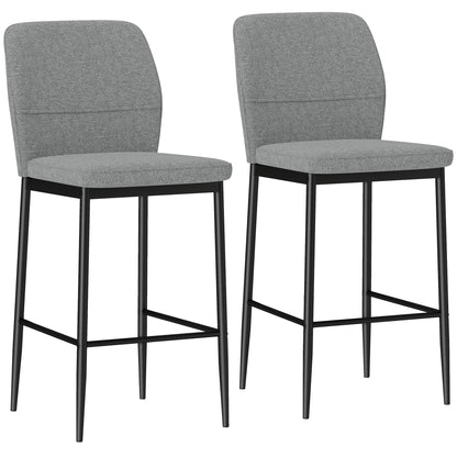 Set 2 scaune de bar din catifea moderne cu suport pentru picioare și spătar, 41x52x97 cm, gri