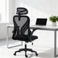 Scaun de Birou Ergonomic cu Brațe Rabatabile, Suport Lombar și Tetieră Reglabilă, Negru