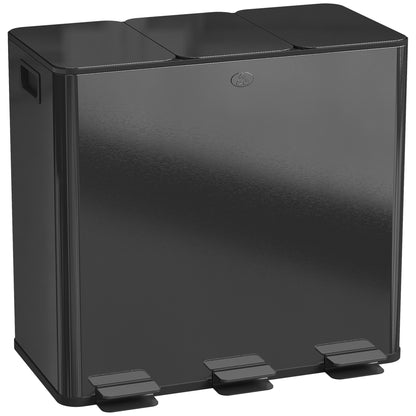 Bidone Immondizia a 3 Sezioni da 20L con Chiusura Silenziosa, in Acciaio Inox e PP, 61.9x36.6x56.7 cm, Nero