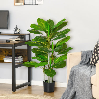 Plantă Artificială cu 33 de Frunze pentru Uz Interior și Exterior cu Ghiveci, Plantă Falsă în PEVA, PE și Ciment, 95 cm, Verde