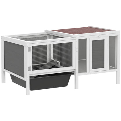 Cușcă de Exterior pentru Iepuri cu Căsuță, Zonă de Joacă și Tavă, Cușcă din Lemn de Brad, Metal, PET și Acoperiș din Bitum, 105x57,5x51,5 cm, Multicolor