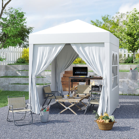 Foisor Pliabil 2x2 m con 4 Pereti Detasabili, Foisor de Gradina cu Sac pentru Transport din Poliester si Otel, Alb