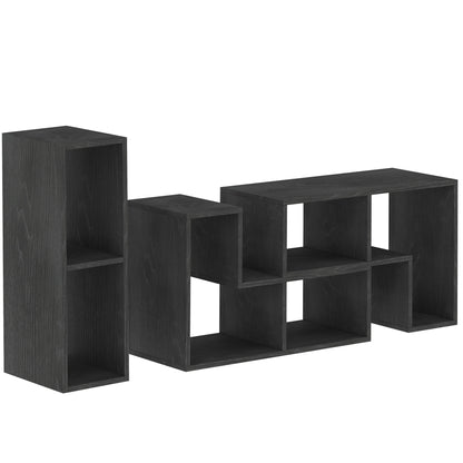 Mobilier TV modulabil pentru televizoare de până la 75" cu 2 rafturi în formă de L și poliță dreptunghiulară, din lemn, 134-180x30,5x44 cm, negru