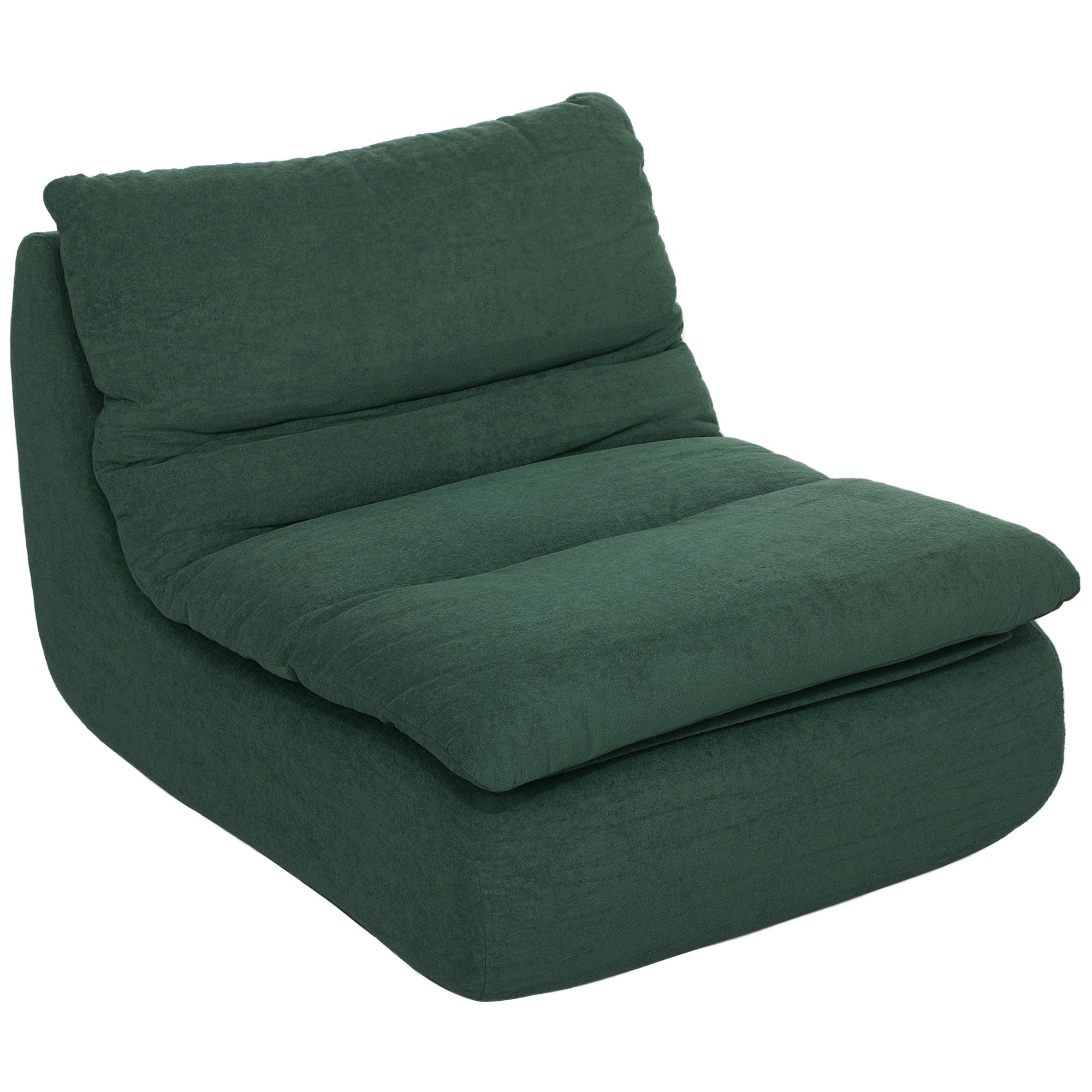 Scaun de podea modern și tapițat din material textil cu efect de catifea verde și spumă, 82x103x75 cm