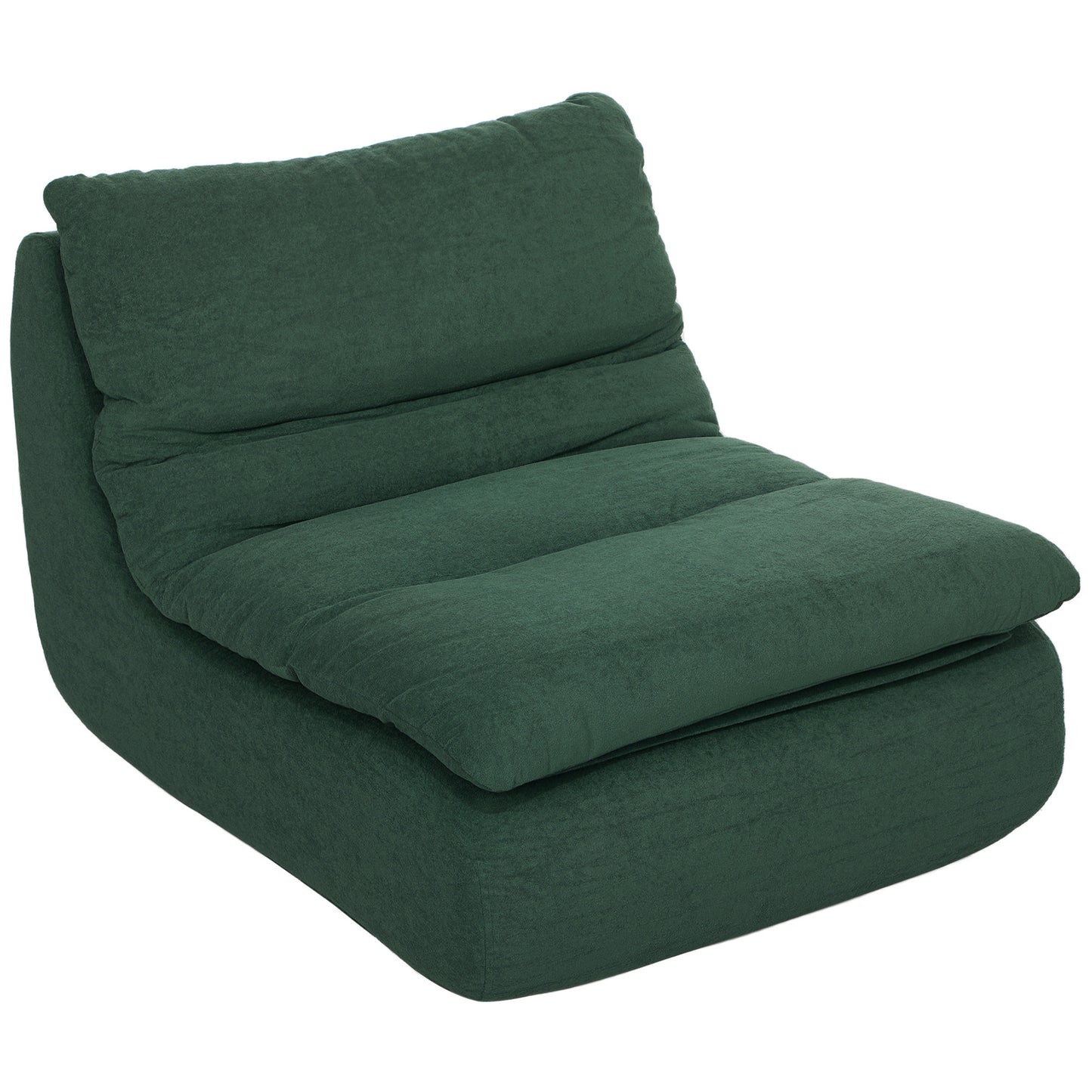 Scaun de podea modern și tapițat din material textil cu efect de catifea verde și spumă, 82x103x75 cm