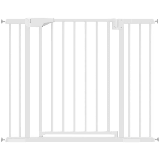 Poartă de Siguranță pentru Copii și Câini, Extensibilă 76-102 cm, Înaltă 76 cm, Poartă Automată, Montare prin Presiune fără Găuri, Alb