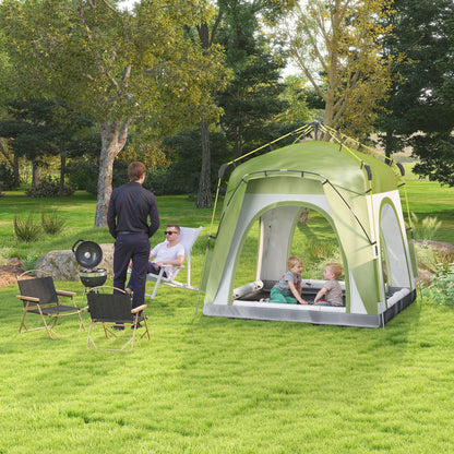 Cort de Camping pentru 2 Persoane Pop-Up cu Ușă cu Fermoar și 3 Ferestre, 240x240x199 cm, Verde