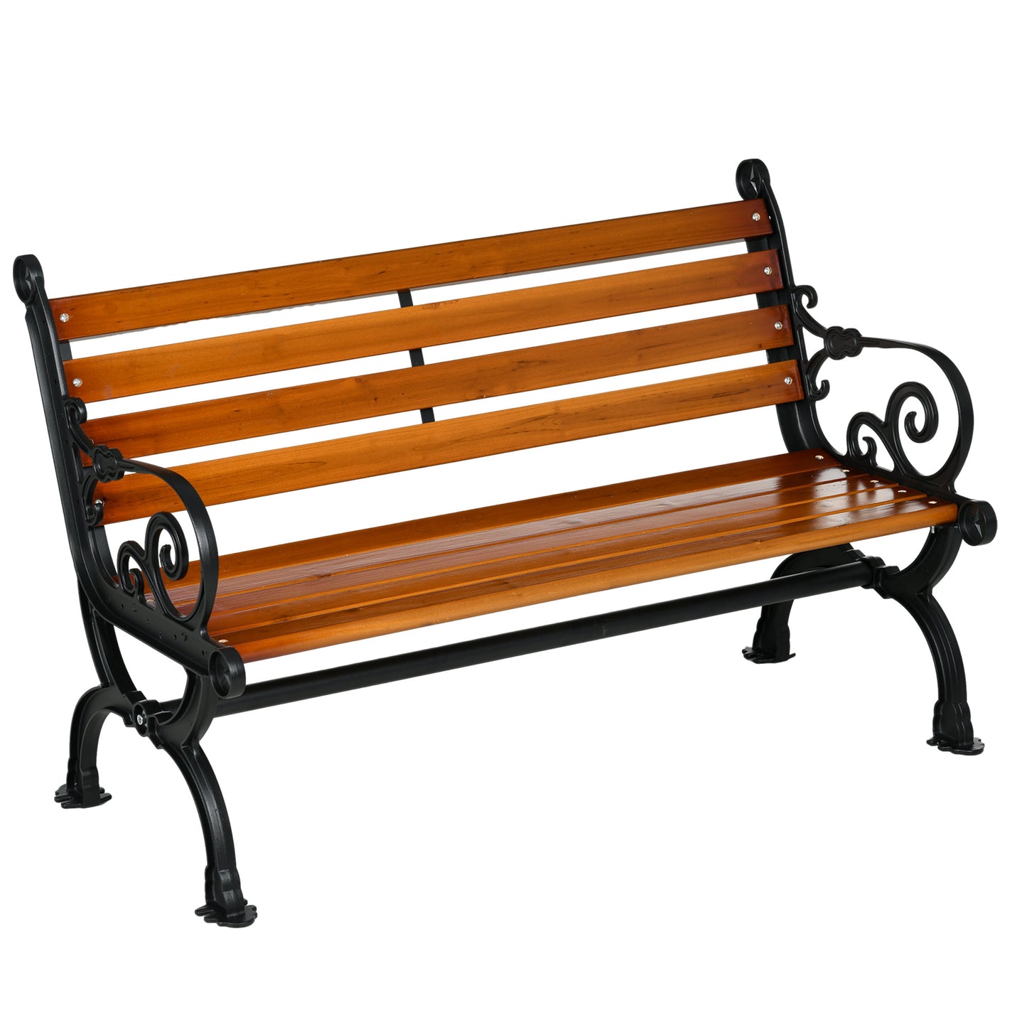 Bancă de Grădină pentru 2 Persoane din Lemn și Aluminiu cu Lamele și Brațe, 120x64x79cm, Teak