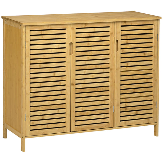 Dulap pentru Pantofi cu 8 Rafturi pe 3 Niveluri cu Mânere, din Bambus, 100x35x80 cm, Culoare Lemn