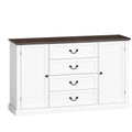 Credență de Bucătărie, Mobilier de Bucătărie cu 4 Sertare Soft Close, Blat Gros, Bufet cu Rafturi Reglabile, Stil Rustic, pentru Sufragerie, Sala de Mese, 147x40x87 cm, Alb
