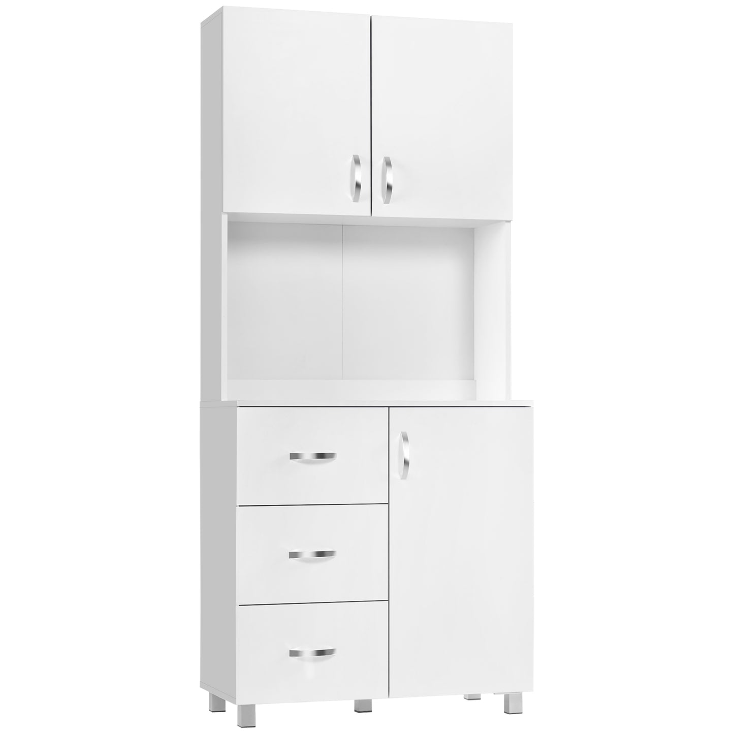 Bufet Lemn Alb – 2 Dulapuri, 3 Sertare & Raft Deschis