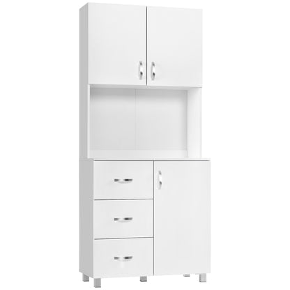 Bufet Lemn Alb – 2 Dulapuri, 3 Sertare & Raft Deschis