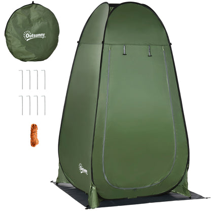 Cort de Duș pentru Camping cu Ușă cu Fermoar, Geantă de Transport și Buzunar, 126x124x189 cm, Verde Închis