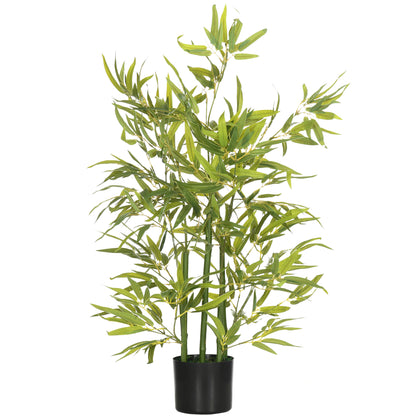 Plantă Artificială de Bambus Înaltă de 90 cm cu 504 Frunze din PEVA și PP Verde cu Ghiveci din Ciment Ø15x12.5 cm