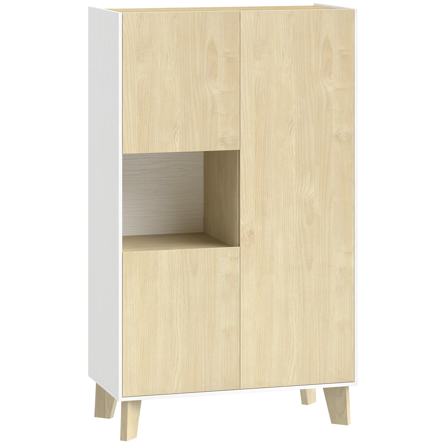 Servantă de Bucătărie, Mobilier de Bucătărie cu 6 Compartimente cu Uși Soft Close pentru Living, Sufragerie, Alb și Lemn