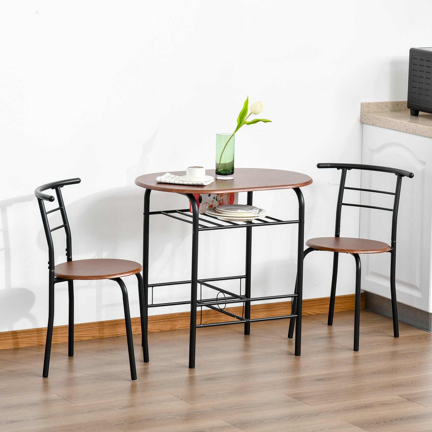 Set de Pranz 3 Piese Masa cu 2 Scaune Maro Lemn si Negru