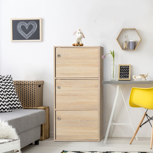 Dulap Multifunctional Lemn Natural – 3 Rafturi & Usi pentru Casa sau Birou
