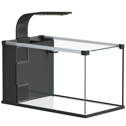 Acvariu, 24L din Sticlă Securizată cu Filtru, Lumină LED și Pompă de Apă
